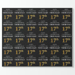 [ Thumbnail: 17th Birthday: Elegant, Black, Faux Gold Look Wrapping Paper ]