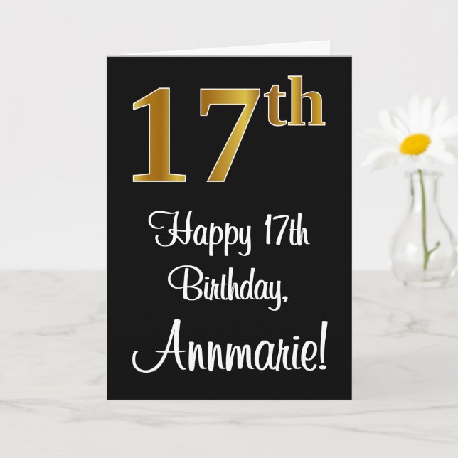 17th Birthday ~ Elegant Luxurious Faux Gold Look # Card (Small Plant)
