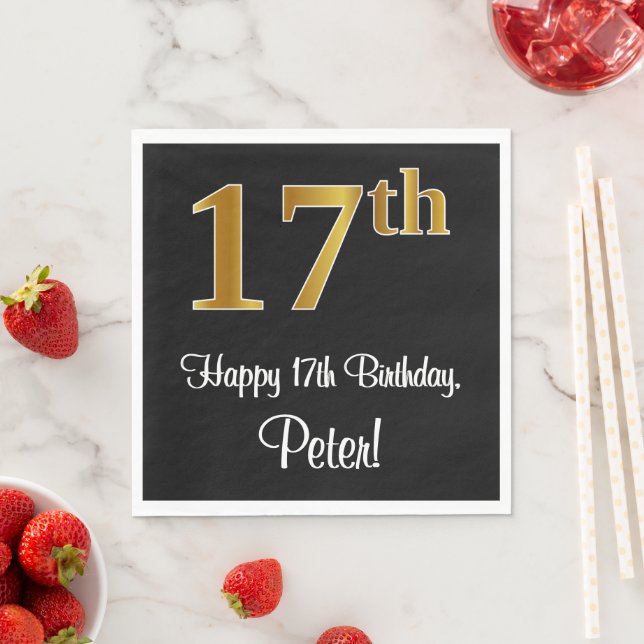 17th Birthday ~ Elegant Luxurious Faux Gold Look # Napkins (Insitu)