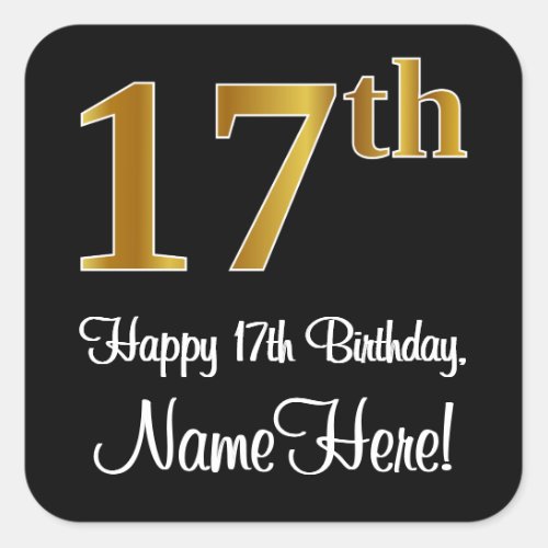 17th Birthday  Elegant Luxurious Faux Gold Look  Square Sticker