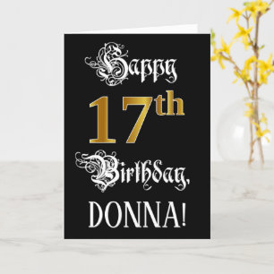 17th Birthday — Fancy Script; Faux Gold Look; Name Card