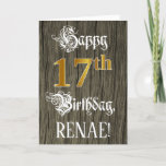 [ Thumbnail: 17th Birthday: Faux Gold Look + Faux Wood Pattern Card ]