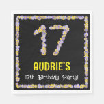 [ Thumbnail: 17th Birthday: Floral Flowers Number, Custom Name Napkins ]