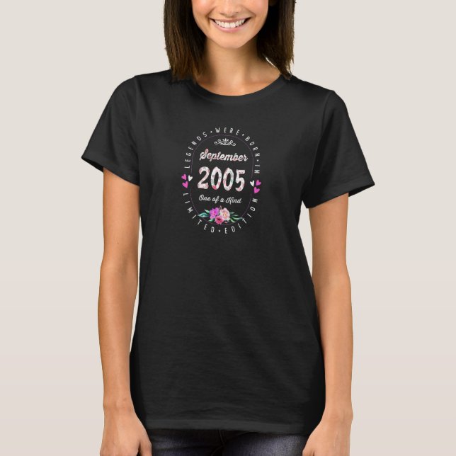 17th Birthday Floral  Legends Born In September 20 T-Shirt (Front)