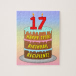 [ Thumbnail: 17th Birthday: Fun Cake and Candles + Custom Name Jigsaw Puzzle ]
