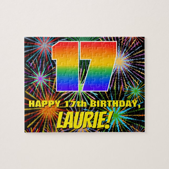 17th Birthday: Fun, Colorful Celebratory Fireworks Jigsaw Puzzle (Horizontal)