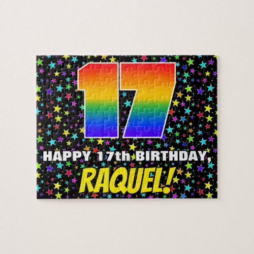 17th Birthday  Fun Colorful Star Field Pattern Jigsaw Puzzle