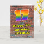 [ Thumbnail: 17th Birthday: Fun Graffiti-Inspired Rainbow 17 Card ]