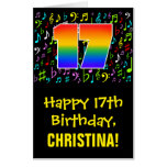 [ Thumbnail: 17th Birthday: Fun Music Symbols + Rainbow # 17 Card ]