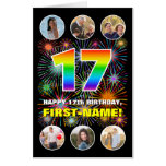 [ Thumbnail: 17th Birthday: Fun Rainbow #, Custom Name + Photos Card ]