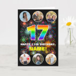 [ Thumbnail: 17th Birthday: Fun Rainbow #, Custom Name & Photos Card ]