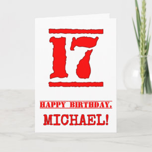 17th Birthday: Fun, Red Rubber Stamp Inspired Look Card
