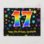 [ Thumbnail: 17th Birthday: Fun Stars Pattern, Rainbow 17, Name Postcard ]