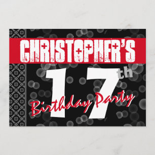 17th Birthday Grunge Text For Him A08 Invitation