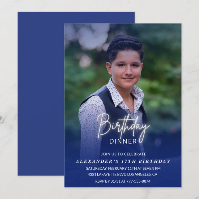 17th birthday invitation Birthday Dinner Photo Men (Front/Back)