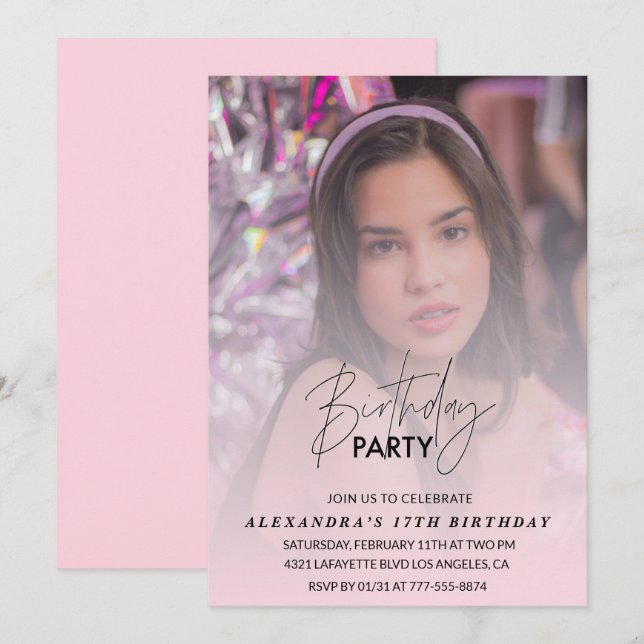 17th birthday invitation Birthday Party Photo pink (Front/Back)