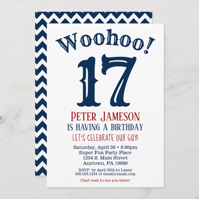 Funny Birthday Invitations For Men – Blue Chevron – Any Age!
