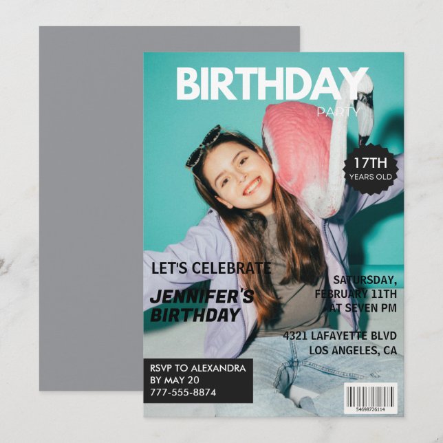 17th birthday invitations for her Magazine Cover (Front/Back)