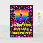 [ Thumbnail: 17th Birthday: Loving Hearts Pattern, Rainbow # 17 Card ]