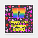 [ Thumbnail: 17th Birthday: Loving Hearts Pattern, Rainbow # 17 Napkins ]