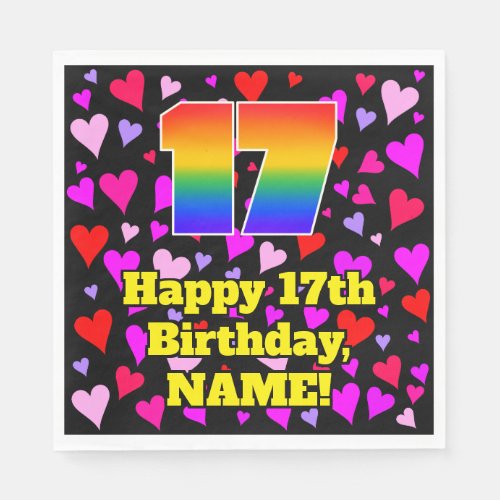 17th Birthday Loving Hearts Pattern Rainbow  17 Napkins