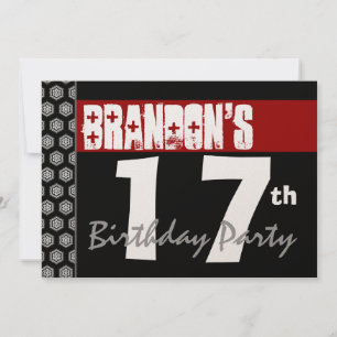 17th Birthday Modern For Him Red White Black W671 Invitation