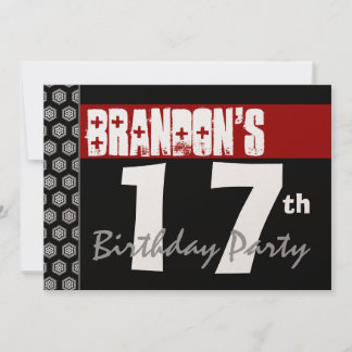 17th Birthday Modern For Him Red White Black W671 Invitation