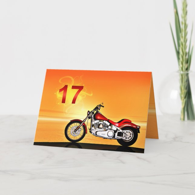 17th birthday Motorcycle sunset Card (Front)