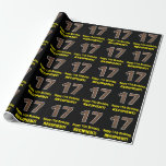 [ Thumbnail: 17th Birthday: Name & Faux Wood Grain Pattern "17" Wrapping Paper ]