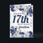 17th Birthday Navy Blue Balloons Card<br><div class="desc">A gorgeous navy and silver balloon happy 17th birthday card. This fabulous design is the perfect way to wish someone a happy seventeenth birthday (or any age!) Personalize with our own custom name and message. Blue colored typography and gorgeous navy blue and silver balloons.</div>