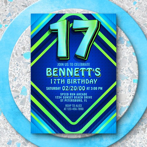 17th Birthday Neon Invitation