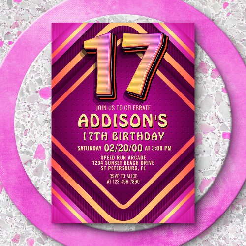 17th Birthday Neon Invitation