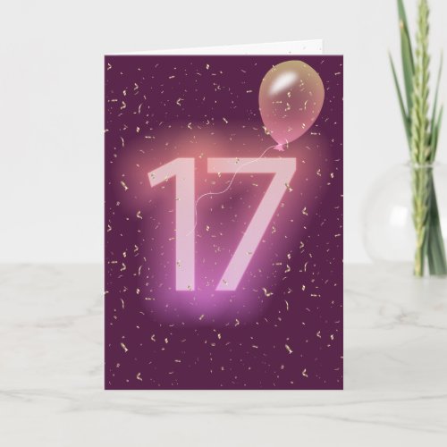 17th Birthday Neon Sign and Balloon Card