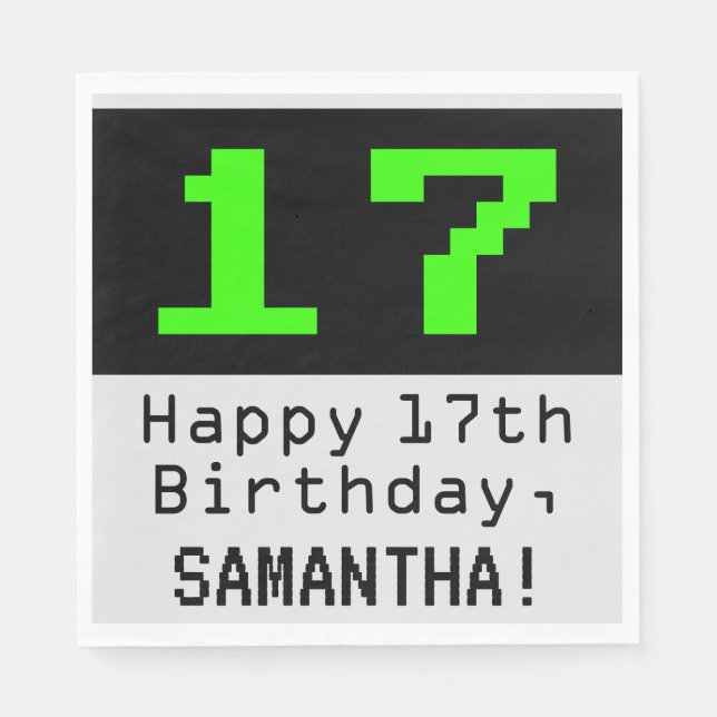 17th Birthday - Nerdy / Geeky Style "17" & Name Napkins (Front)