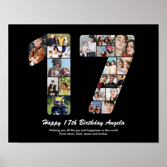 17th Birthday Number 17 Custom Photo Collage Poster (Front)