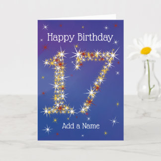 17th Birthday - Number 17 in Stars - Blue - Age Card