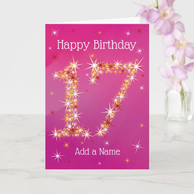 17th Birthday - Number 17 in Stars - Pink - Age 17 Card (Orchid)