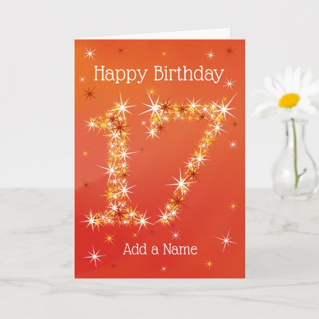 17th Birthday - Number 17 in Stars - Red - Age Card (Small Plant)
