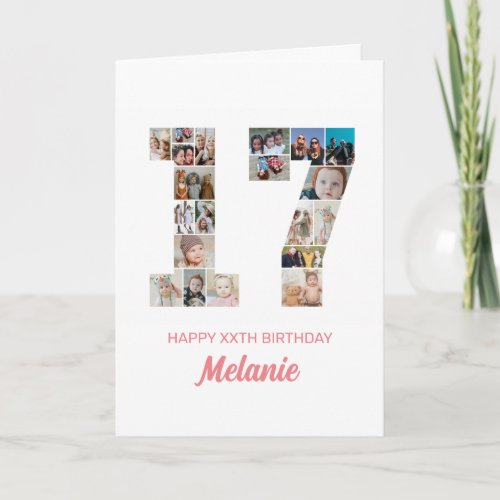 17th Birthday Number 17 Photo Collage Personalized Card