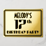 [ Thumbnail: 17th Birthday Party: Art Deco Look “17” and Name Invitation ]