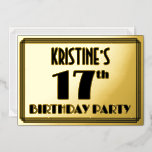 [ Thumbnail: 17th Birthday Party — Art Deco Look “17” + Name Invitation ]