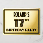 [ Thumbnail: 17th Birthday Party — Art Deco Style “17” & Name Invitation ]