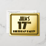 [ Thumbnail: 17th Birthday Party ~ Art Deco Style “17” + Name Postcard ]