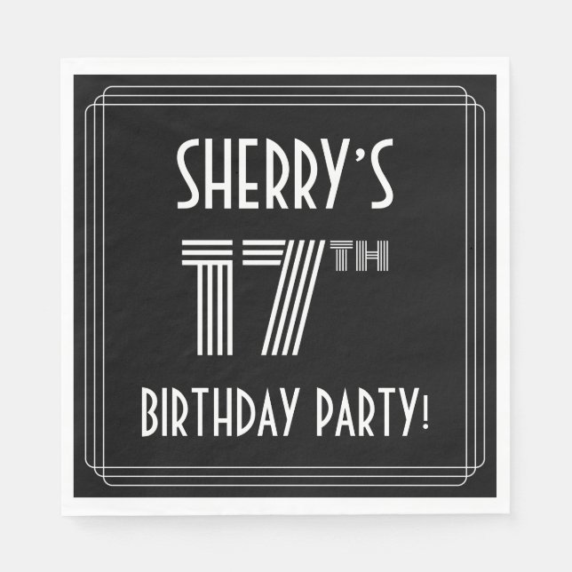 17th Birthday Party: Art Deco Style + Custom Name Napkins (Front)