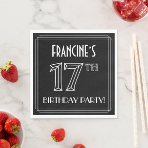 17th Birthday Party: Art Deco Style + Custom Name Napkins