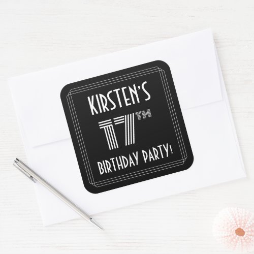 17th Birthday Party Art Deco Style  Custom Name Square Sticker