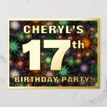 [ Thumbnail: 17th Birthday Party: Bold, Colorful Fireworks Look Postcard ]