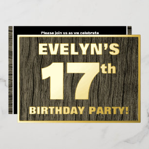 17th Birthday Party: Bold, Faux Wood Grain Pattern Foil Invitation