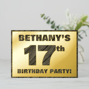 17th Birthday Party — Bold, Faux Wood Grain Text Foil Invitation