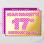 [ Thumbnail: 17th Birthday Party — Bold, Fun, Pink Stripes # 17 Invitation ]